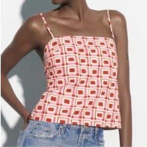 ZARA Retro 70s Cotton Linen Blend Fun Geometric Summer Crop Top